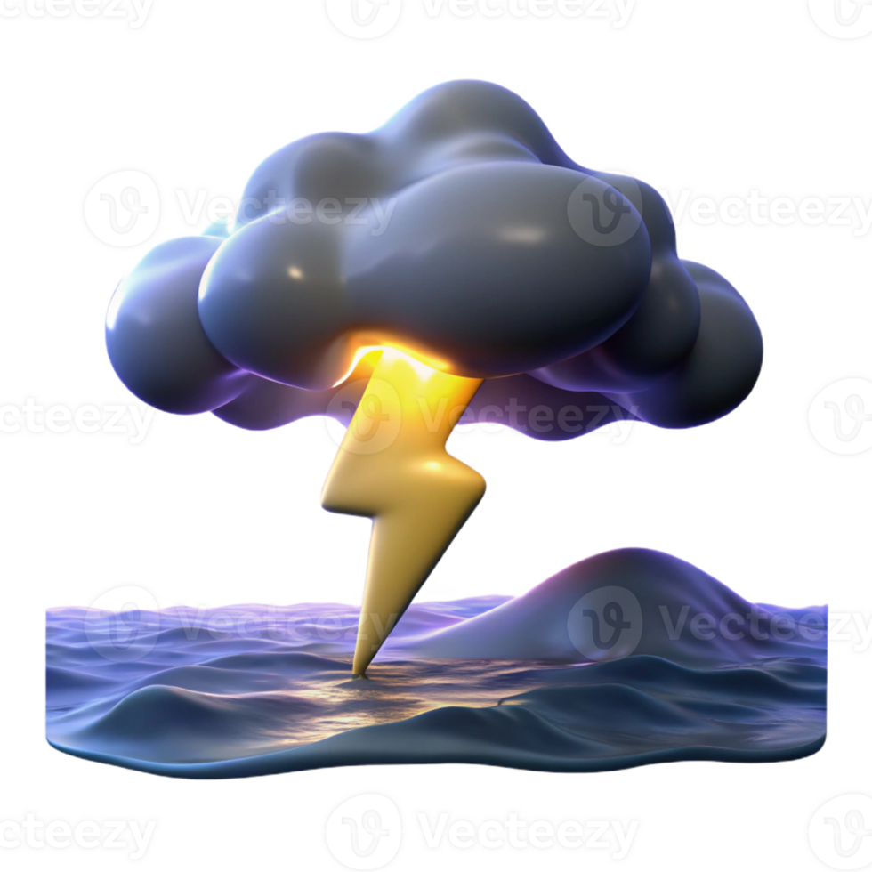 dramatic traditional A lightning strike over a dark ocean, dramatic lighting, powerful style genuine png