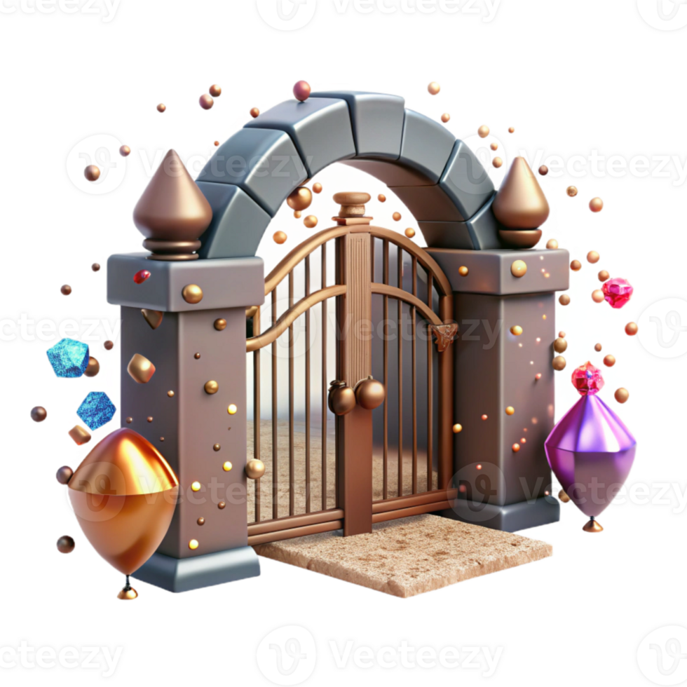 magnificent rustic Whispering Walls Gate with Rusty Metal Cutout premium png