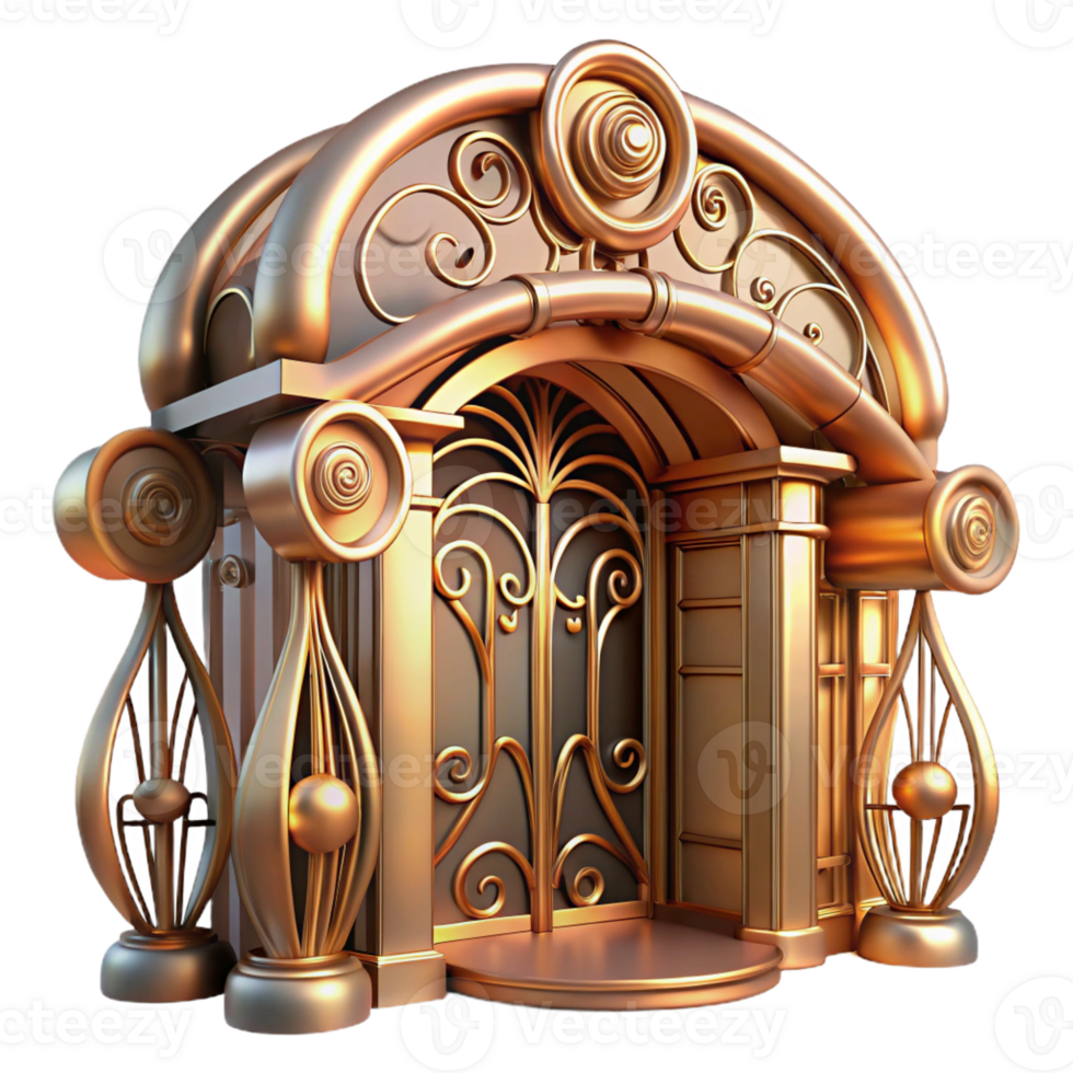 extraordinary minimalist Art Nouveau metro station entrance, swirling floral patterns, wrought iron details, warm golden light, vintage style high resolution png