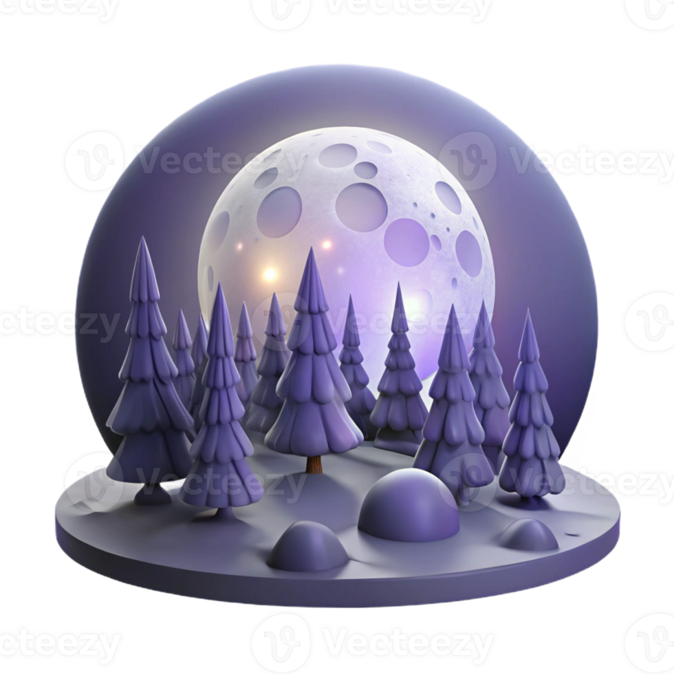 serene modern A full moon illuminating a forest, mystical lighting, ethereal style 4K png