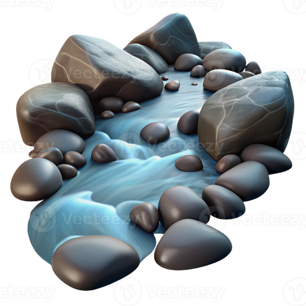 elegant traditional A babbling brook flowing over smooth stones, long exposure, tranquil style 4K png