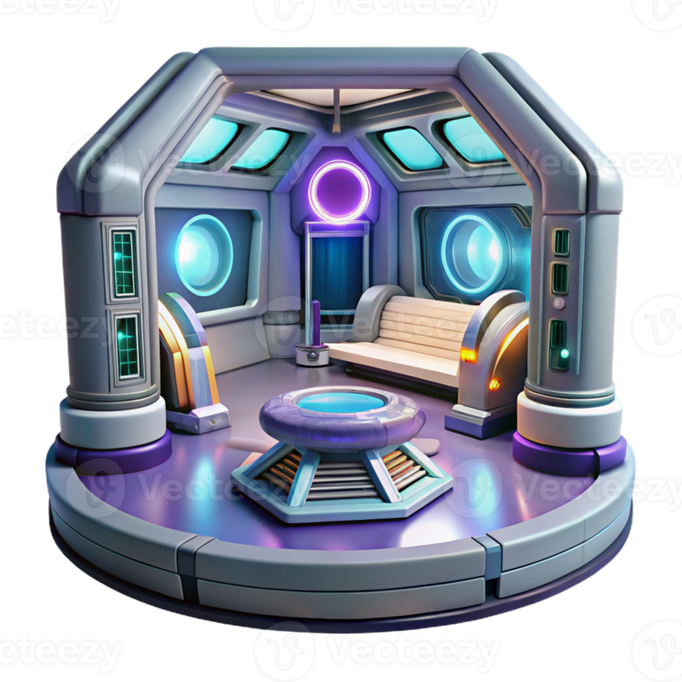 impressive classic Space station interior, futuristic technology and glowing panels, zero gravity environment, sci-fi style authentic png