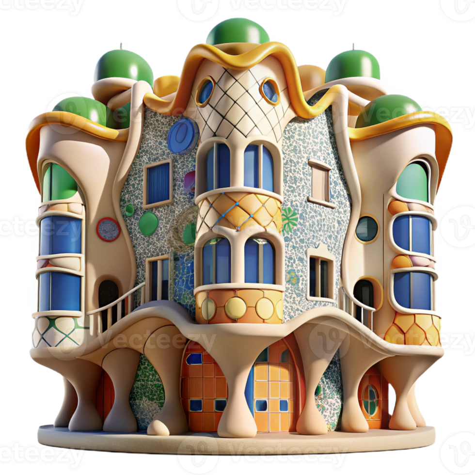 wonderful contemporary Gaudi-inspired apartment building, colorful mosaic tiles and organic forms, bright sunlight, whimsical style high resolution png