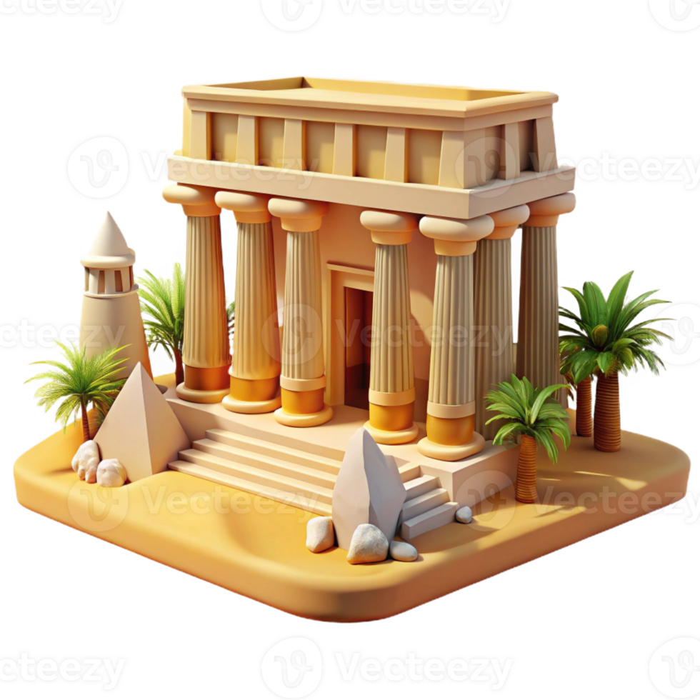 serene classic Ancient Egyptian temple, hieroglyphics and colossal statues, warm desert light, historical style high resolution png