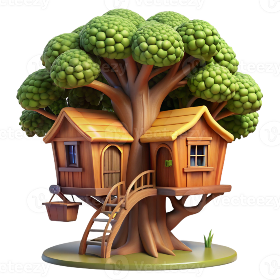 vibrant abstract Treehouse built into a giant redwood, rustic wooden construction, dappled sunlight filtering through the leaves, whimsical style original png