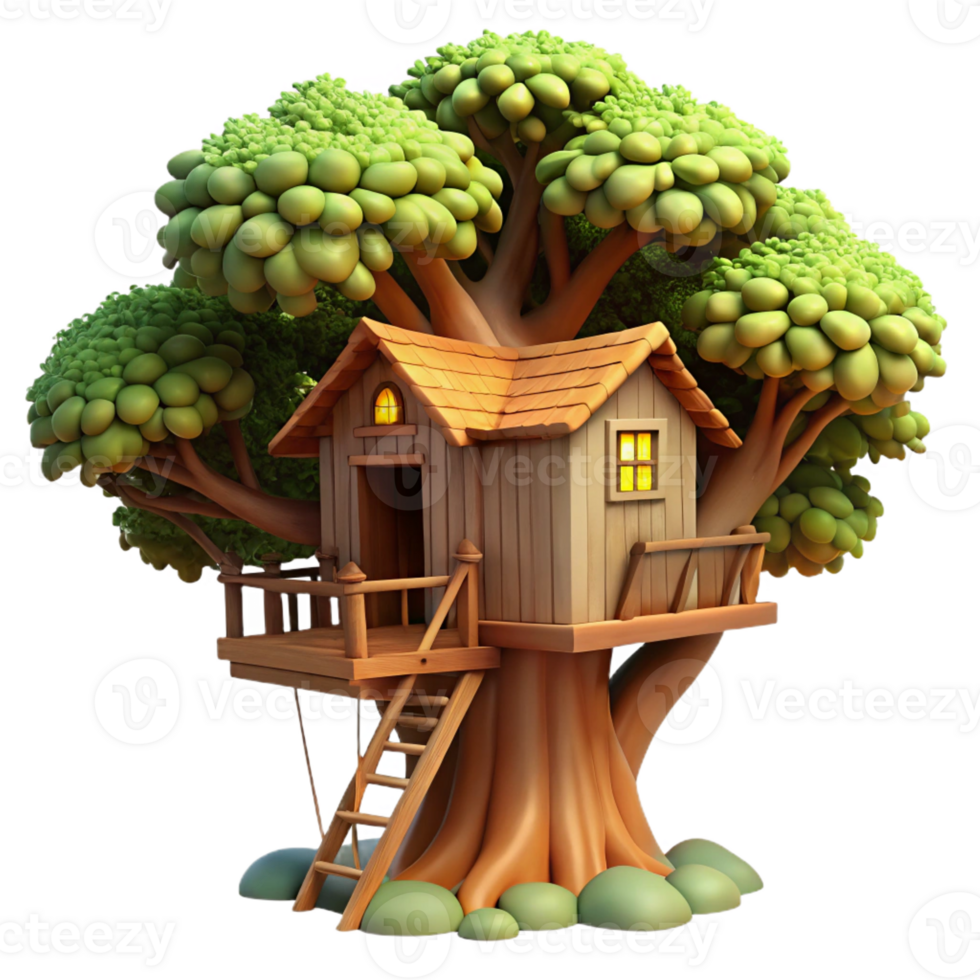 beautiful rustic Treehouse built into a giant redwood, rustic wooden construction, dappled sunlight filtering through the leaves, whimsical style authentic png