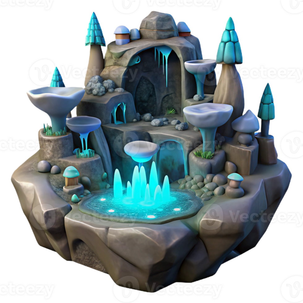 extraordinary creative Underground city carved into rock, glowing bioluminescent fungi lighting the cavern, fantasy style genuine png