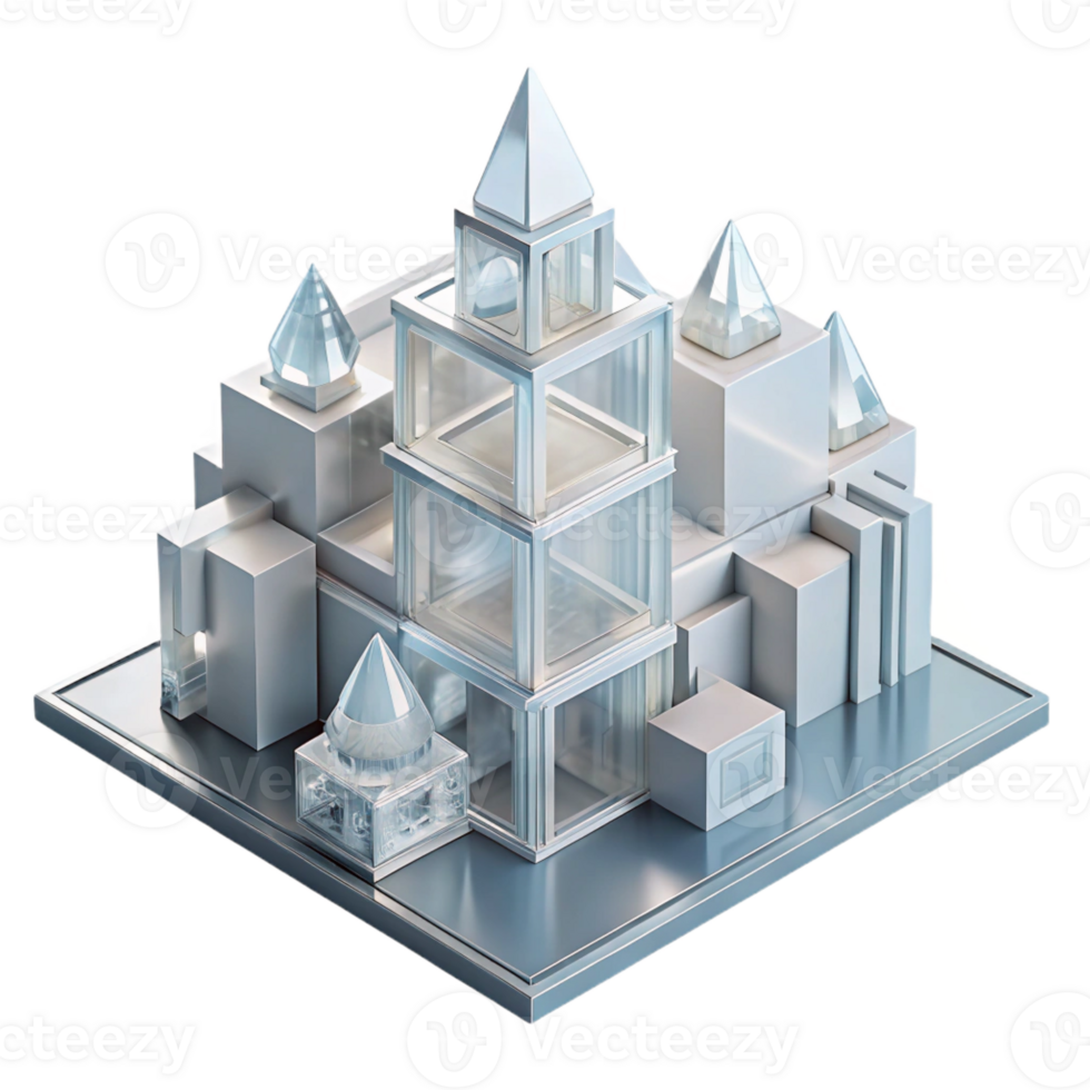 vibrant abstract Conceptual architectural model made of clear acrylic, intricate geometric forms, soft studio lighting genuine png
