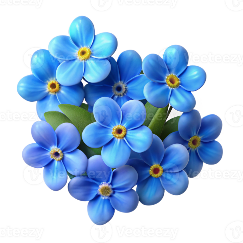 serene rustic A cluster of vibrant blue forget-me-nots, bokeh effect, painterly style original png