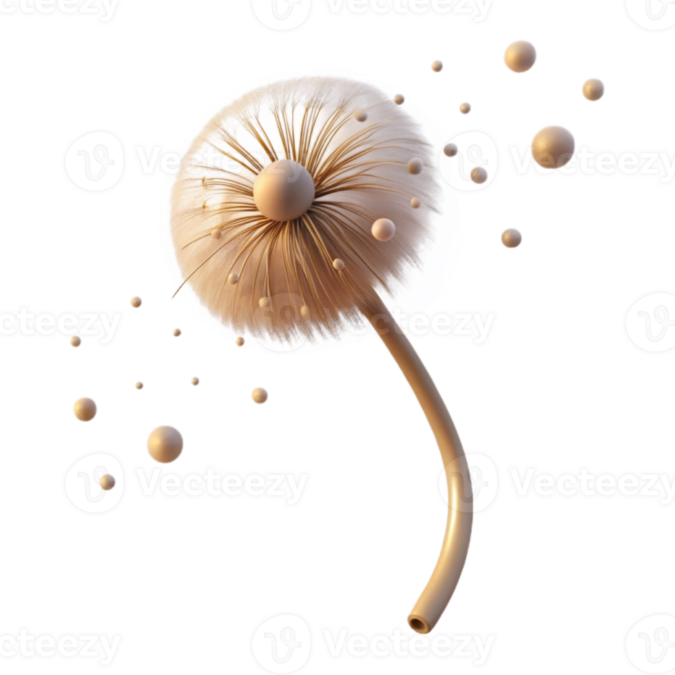 dramatic contemporary A single dandelion seedhead with seeds blowing in the wind, backlit by a bright light, whimsical style detailed png