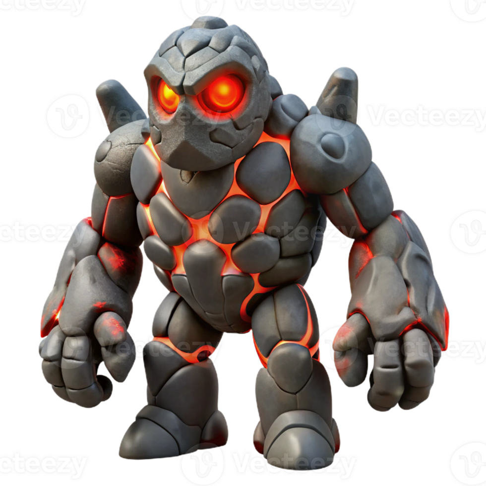 extraordinary vintage A towering stone golem with glowing red eyes, emerging from the earth. Dark, ominous lighting. Surrealist style high resolution png