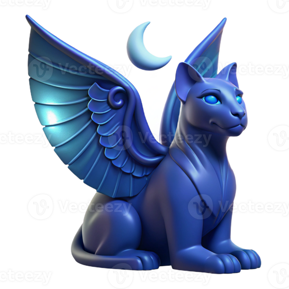 beautiful rustic A mysterious sphinx with wings of midnight blue, gazing enigmatically into the distance. Soft, moonlight. Art Nouveau style authentic png