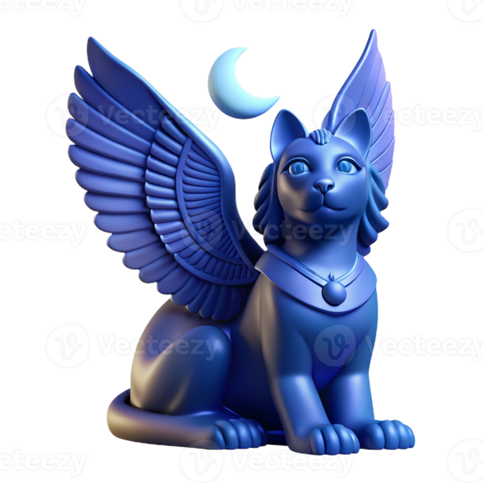 wonderful minimalist A mysterious sphinx with wings of midnight blue, gazing enigmatically into the distance. Soft, moonlight. Art Nouveau style authentic png