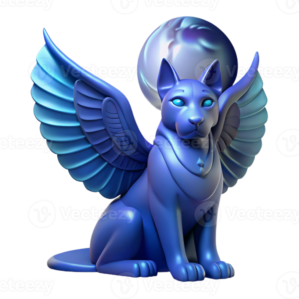 elegant contemporary A mysterious sphinx with wings of midnight blue, gazing enigmatically into the distance. Soft, moonlight. Art Nouveau style professional png