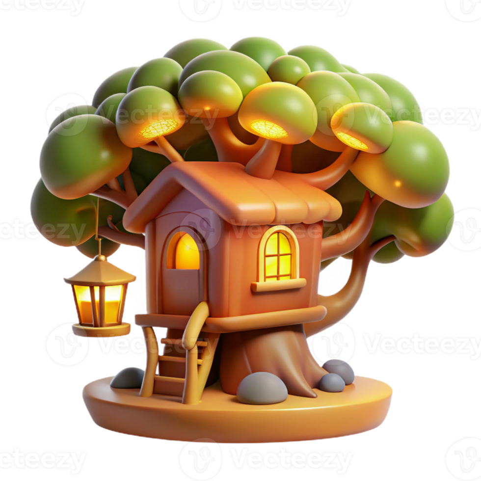 beautiful modern A whimsical treehouse nestled among the branches of a giant, glowing tree. Warm, inviting lighting. Children's book illustration style genuine png