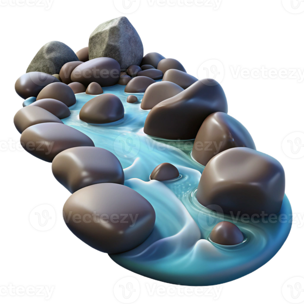 magnificent traditional A babbling brook flowing over smooth stones, long exposure, serene style genuine png