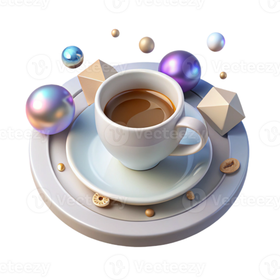 dramatic artistic White Coffee Cup with Saucer Top View Transparent Background genuine png