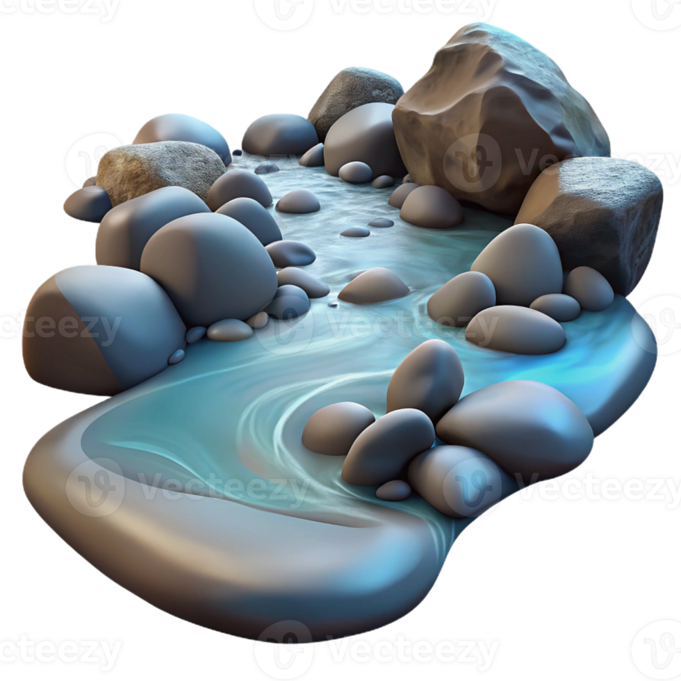 beautiful creative A babbling brook flowing over smooth stones, long exposure, serene style 4K png