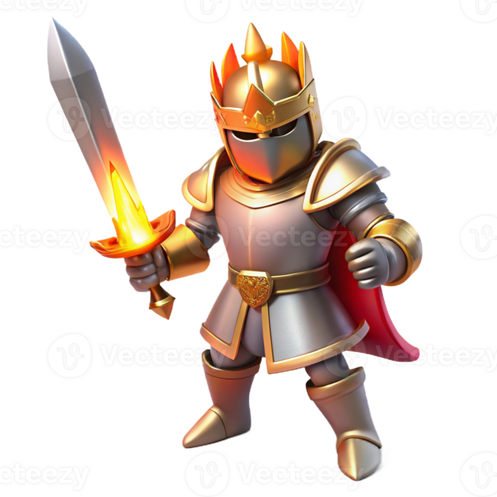 dramatic traditional A regal knight in shining armor, wielding a flaming sword. Dramatic, heroic lighting. Romantic style professional png