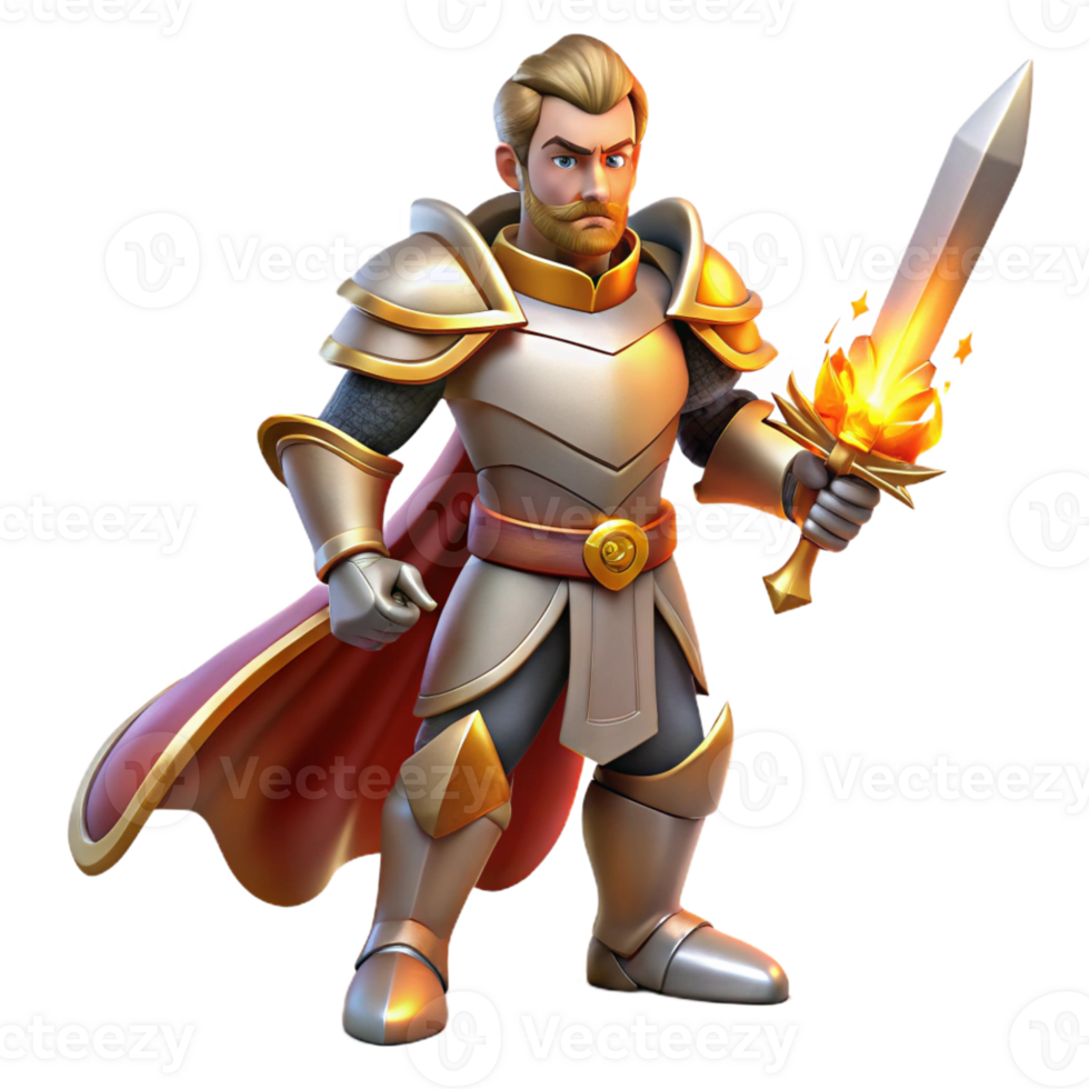 magnificent rustic A regal knight in shining armor, wielding a flaming sword. Dramatic, heroic lighting. Romantic style 4K png