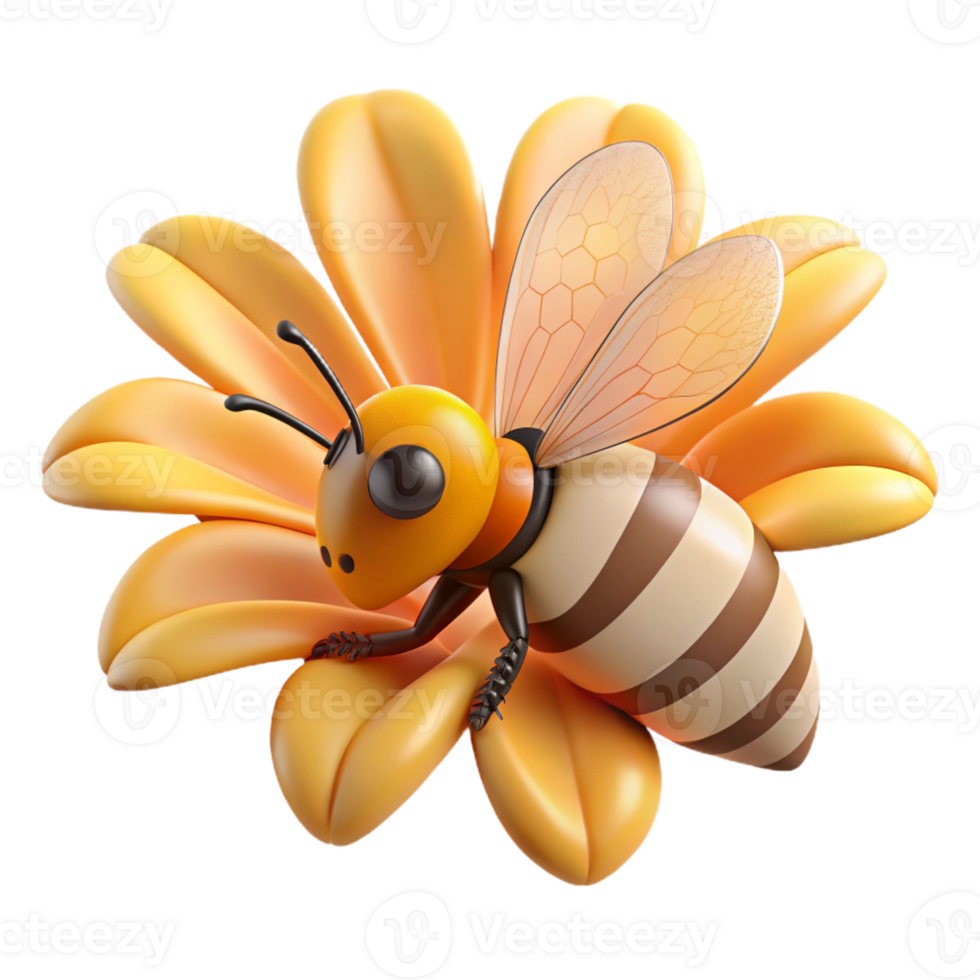 vibrant modern A close-up of a bee collecting pollen from a flower, macro photography, natural style authentic png