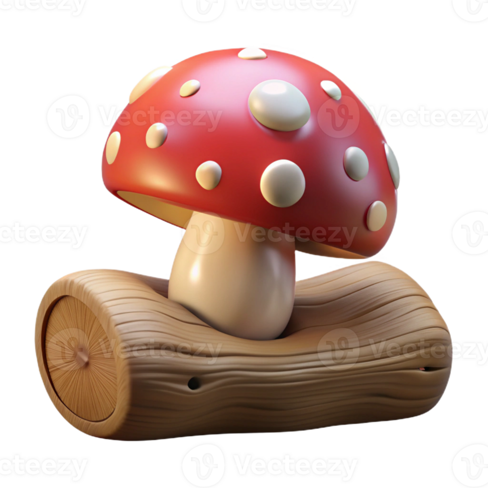 stunning minimalist A mushroom growing on a fallen log, soft lighting, whimsical style high resolution png