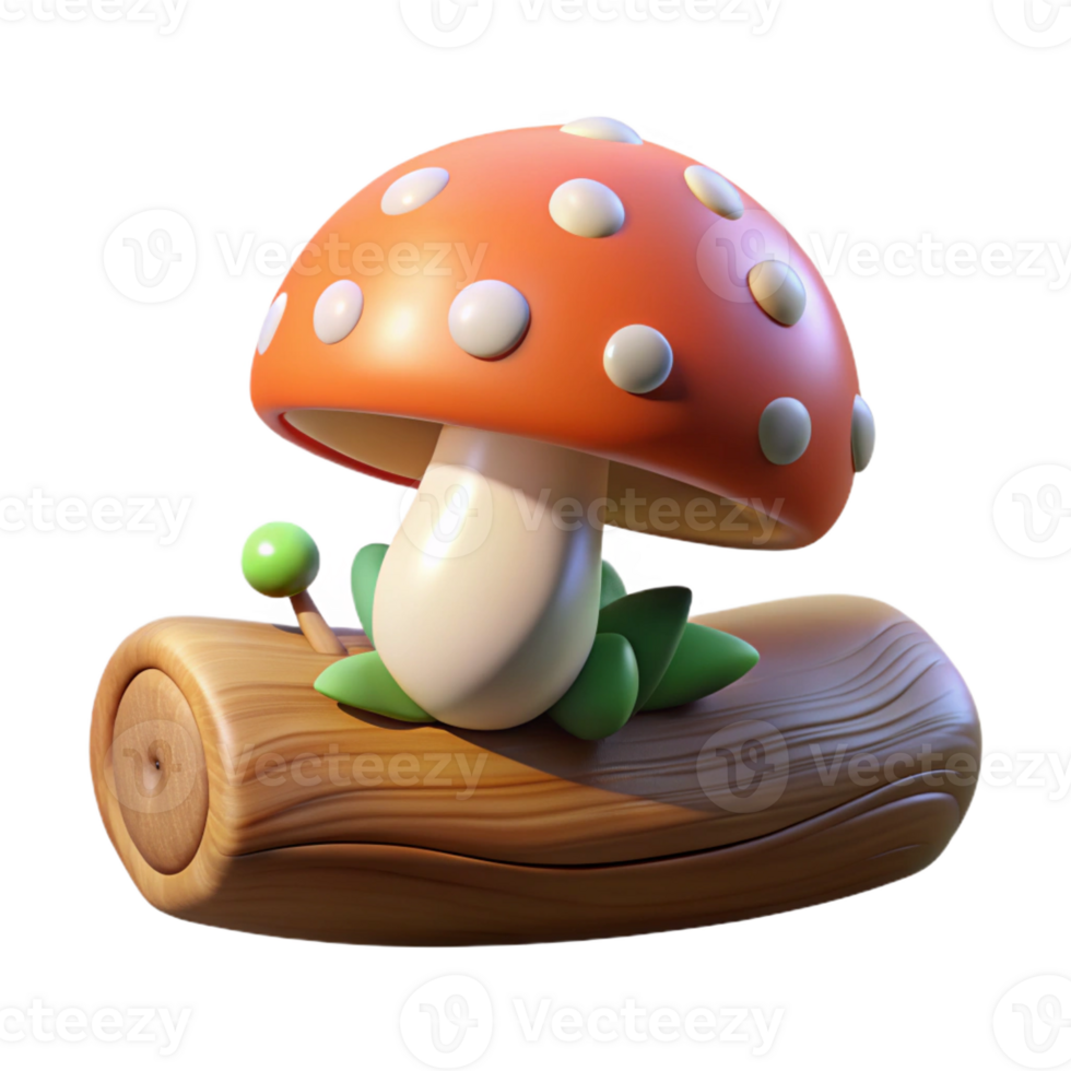 beautiful contemporary A mushroom growing on a fallen log, soft lighting, whimsical style premium png