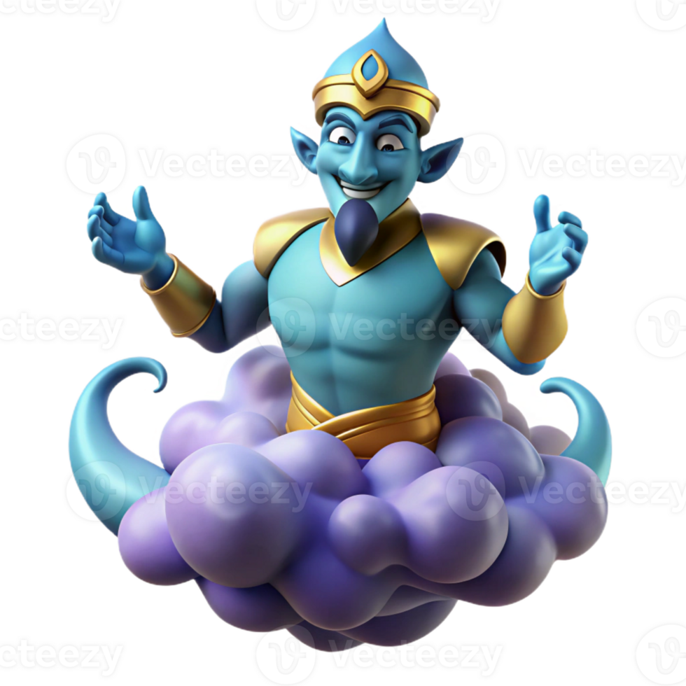 dramatic vintage A powerful djinn emerging from a swirling cloud of smoke, granting a wish. Mystical, glowing lighting. Orientalist style genuine png