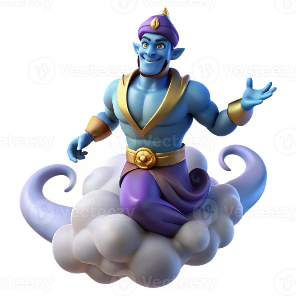 stunning vintage A powerful djinn emerging from a swirling cloud of smoke, granting a wish. Mystical, glowing lighting. Orientalist style exclusive png