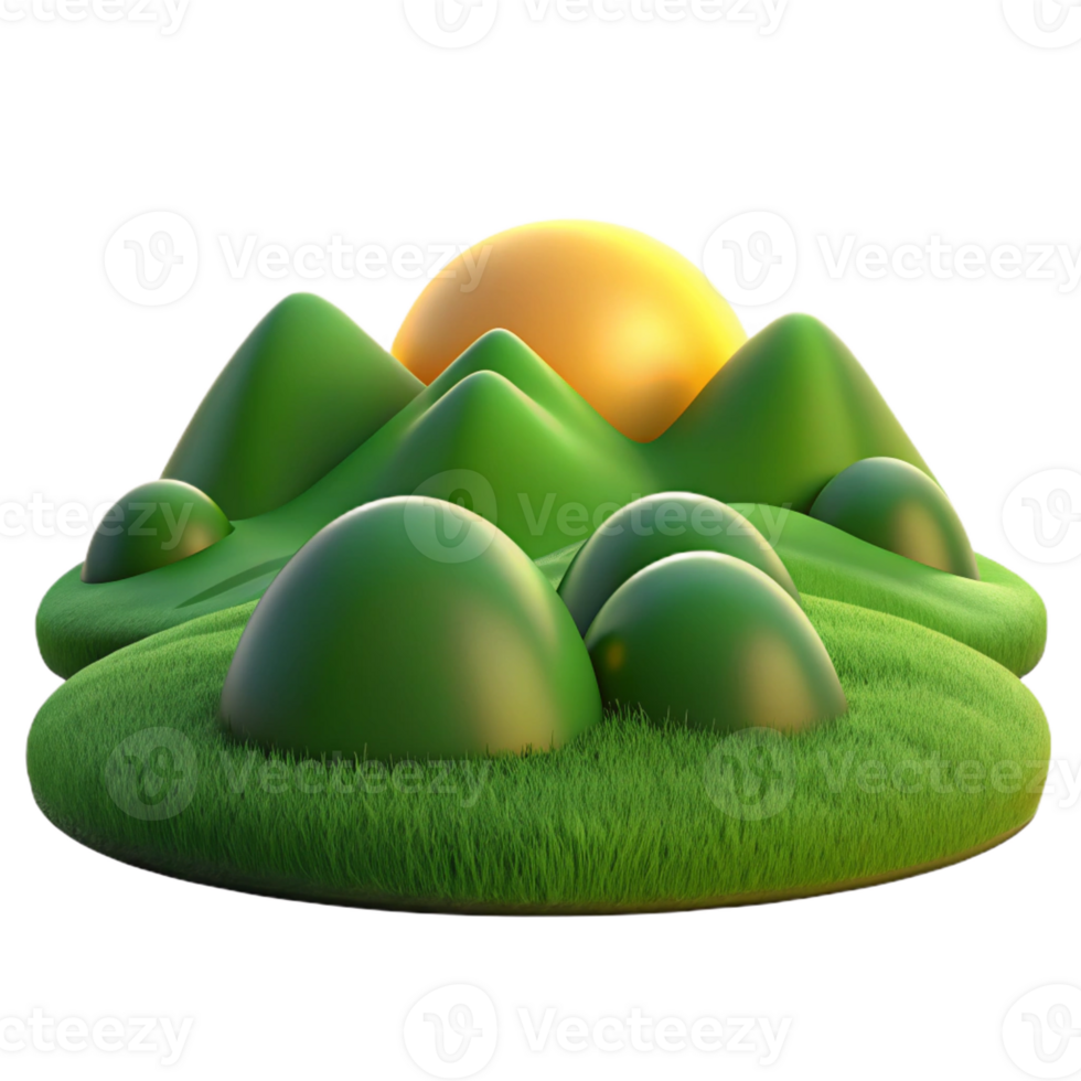 beautiful artistic Rolling hills covered in green grass, golden hour lighting, pastoral style high resolution png