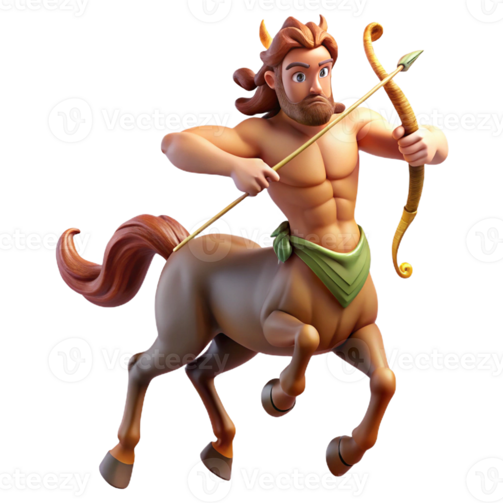 stunning classic A wise centaur with a bow and arrow, galloping through a forest. Dynamic, action-oriented lighting. Classical mythology style high quality png