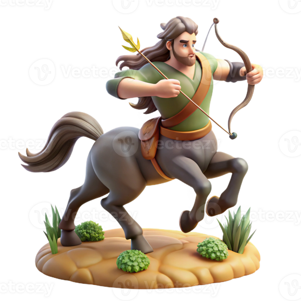 stunning rustic A wise centaur with a bow and arrow, galloping through a forest. Dynamic, action-oriented lighting. Classical mythology style genuine png