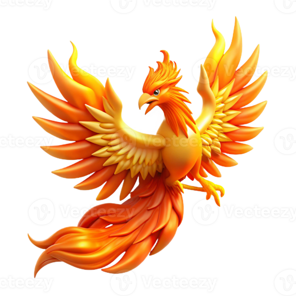 elegant rustic A majestic phoenix with feathers of fire and gold, rising from the ashes. Bright, fiery lighting. Symbolic style original png