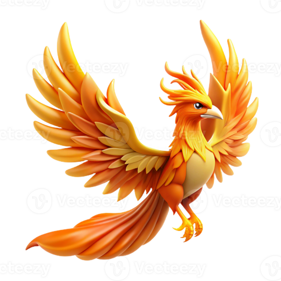 vibrant contemporary A majestic phoenix with feathers of fire and gold, rising from the ashes. Bright, fiery lighting. Symbolic style authentic png