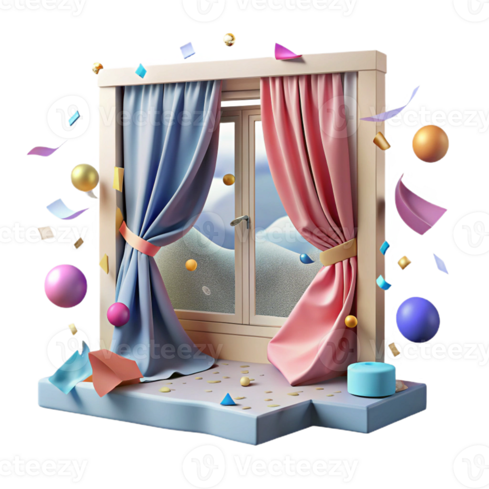 wonderful artistic Windblown Curtain in Open Window Cutout genuine png