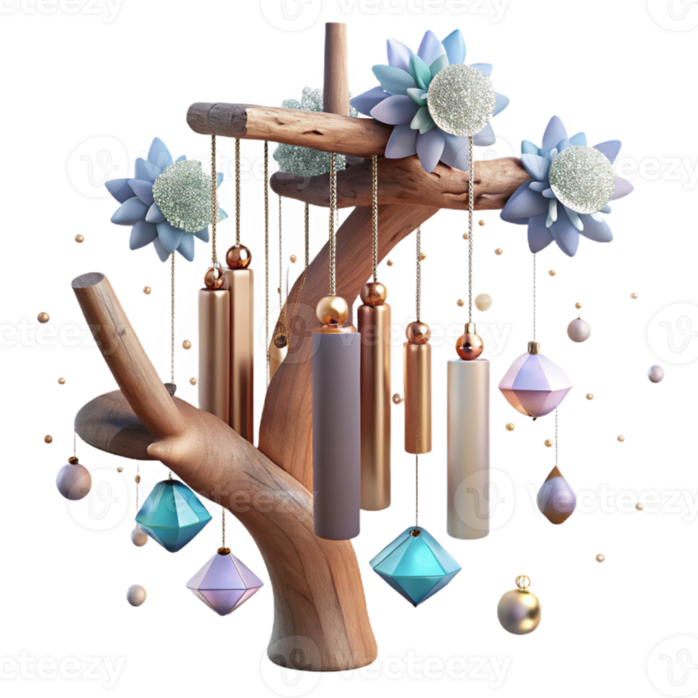 serene modern Wind Chimes Hanging From Tree Branch Element with Transparent Background original png