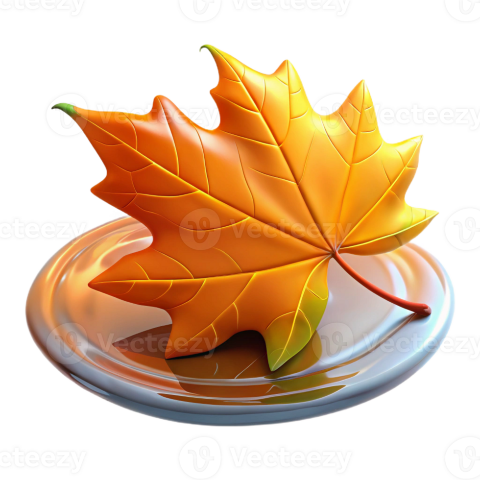 wonderful rustic A colorful autumn leaf floating on water, reflective surface, serene style premium png
