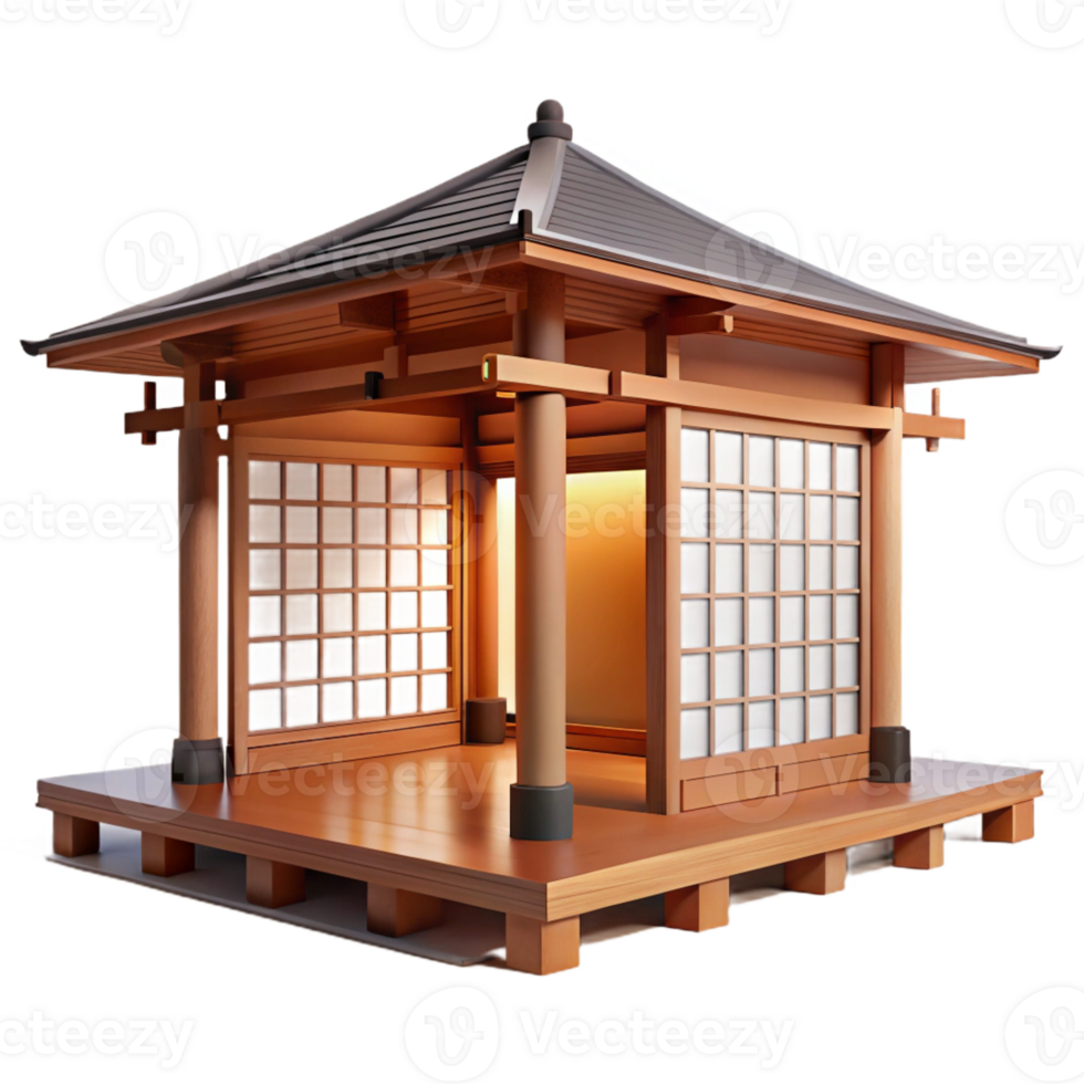 extraordinary creative Japanese tea house, traditional wooden structure, tatami mats, shoji screens, serene atmosphere, soft natural light, minimalist composition, genuine png