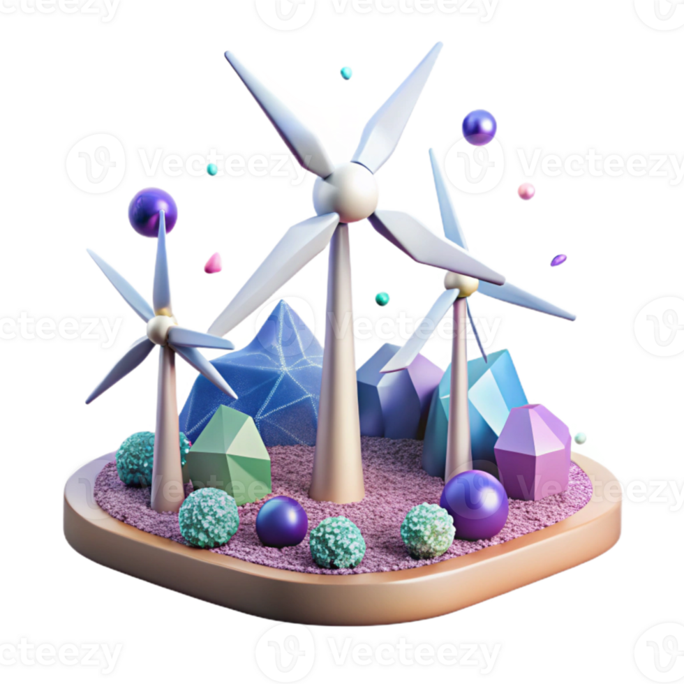 serene minimalist Wind Turbine Farm in Open Field Element with Transparent Background detailed png