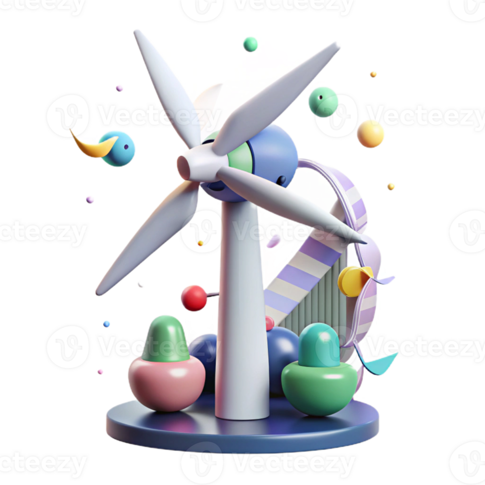 stunning minimalist Wind Turbine with Bird Perched on Top Element with Transparent Background premium png