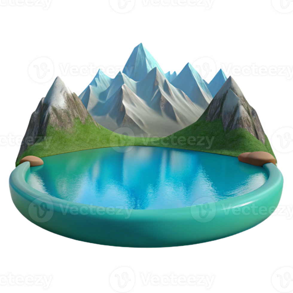 extraordinary creative A serene lake reflecting the surrounding mountains, calm water, peaceful style high resolution png