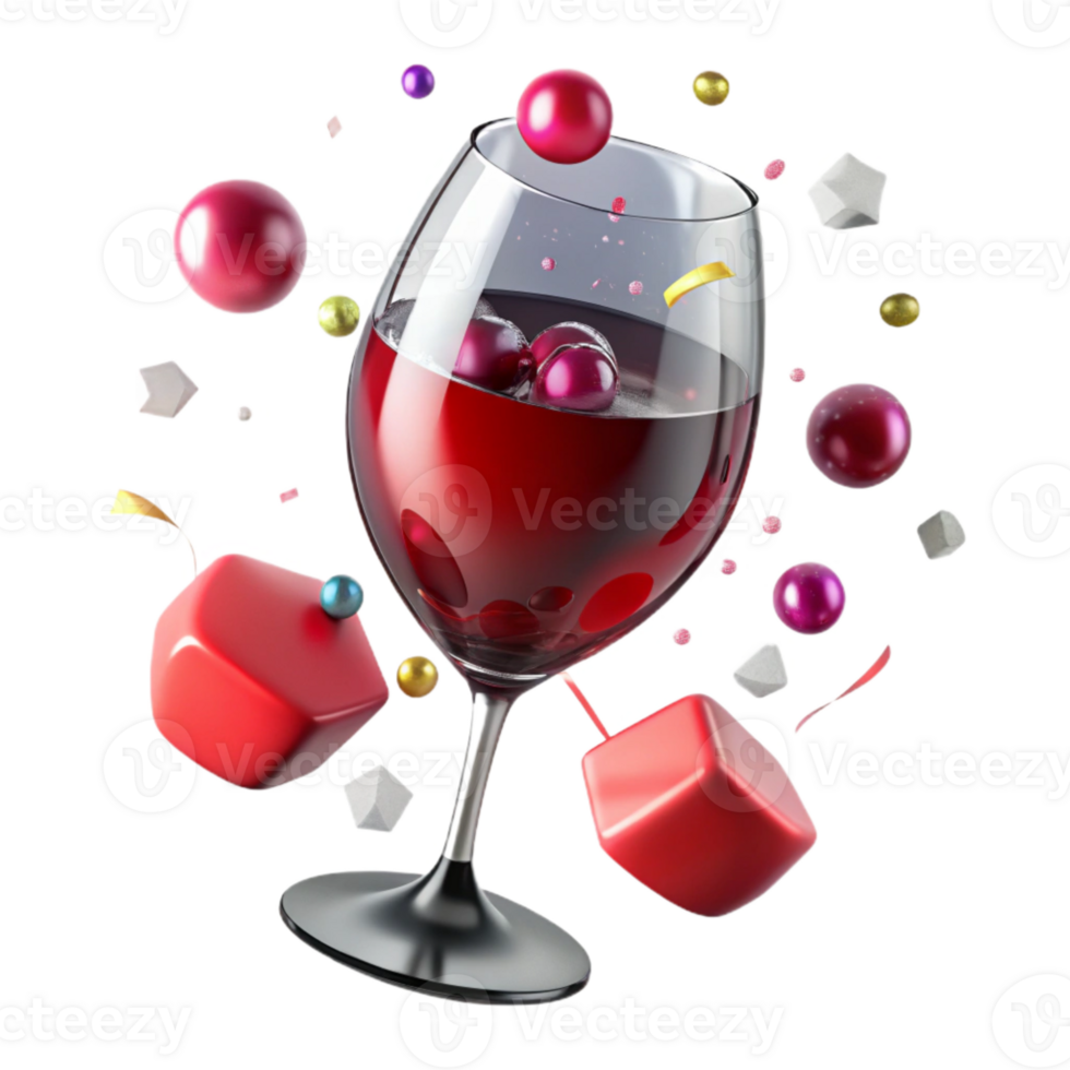 vibrant traditional Wine Glass with Red Wine Angled View Isolated high resolution png