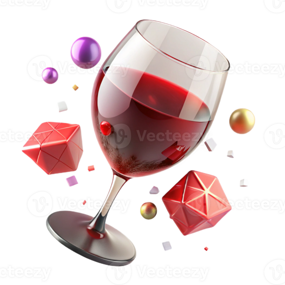 extraordinary vintage Wine Glass with Red Wine Angled View Isolated authentic png