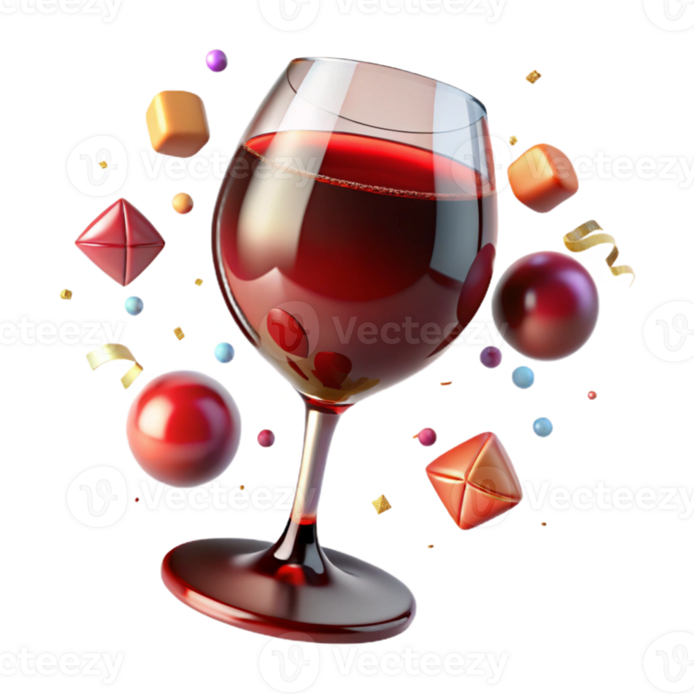 magnificent vintage Wine Glass with Red Wine Angled View Isolated png
