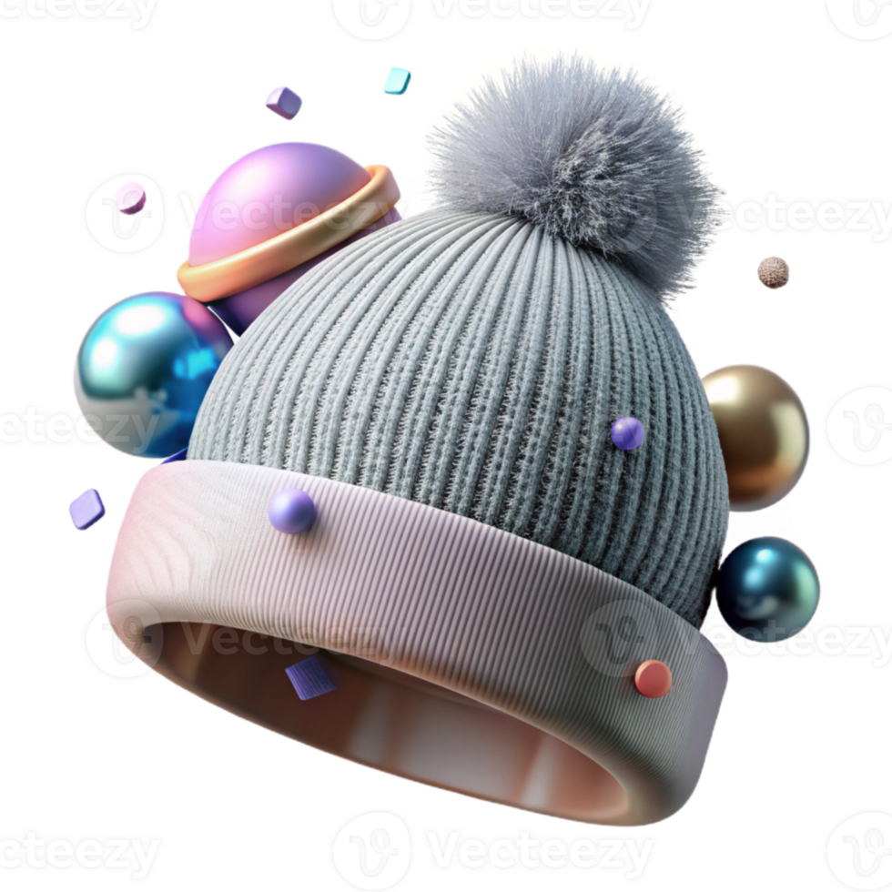 elegant contemporary Winter Hat with Pom Pom Isolated on Transparent Background detailed png