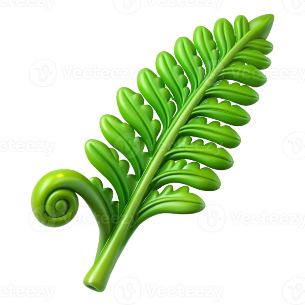dramatic creative A vibrant green fern leaf unfurling, delicate details, lifelike style exclusive png