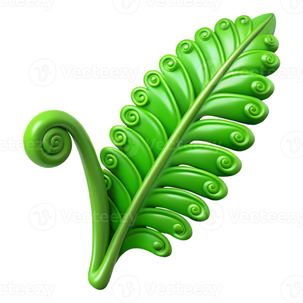 wonderful minimalist A vibrant green fern leaf unfurling, delicate details, lifelike style genuine png