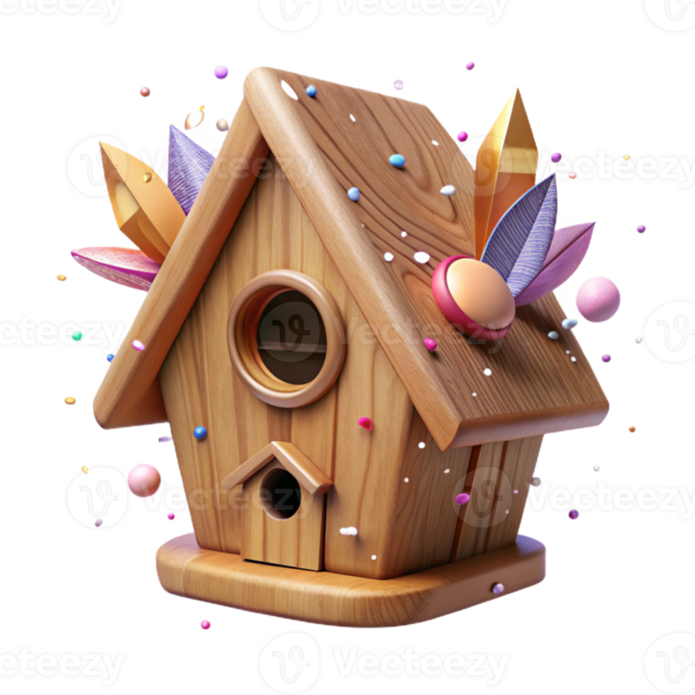 serene rustic Wooden Birdhouse Front View Transparent Element original png