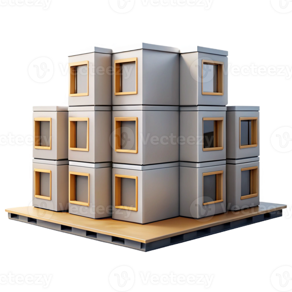 extraordinary modern Prefabricated modular housing units, stacked in a grid, minimalist design, urban setting, bright daylight, architectural visualization, detailed png