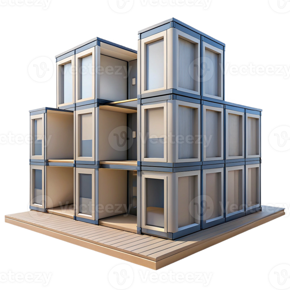 wonderful abstract Prefabricated modular housing units, stacked in a grid, minimalist design, urban setting, bright daylight, architectural visualization, original png